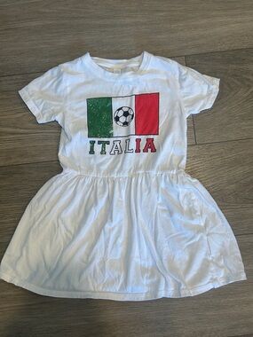 Rabbit Skins Italia Flag Cotton Kids Dress in White Size 4T